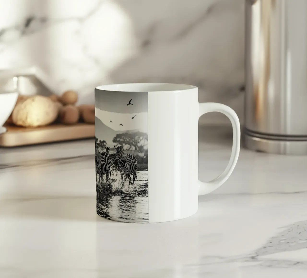 Troupeau de zèbres. Noir et blanc tazza in ceramica da Thierry vobmann photography