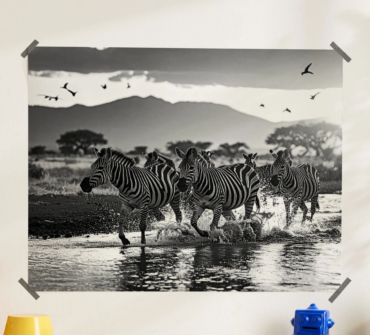 Troupeau de zèbres. Noir et blanc poster da Thierry vobmann photography