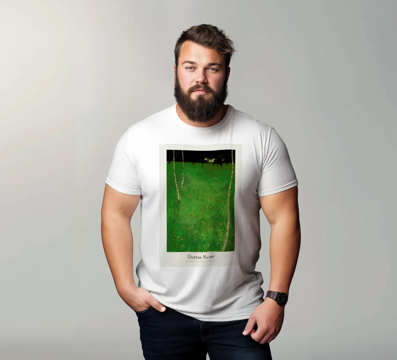 Klimt - Farmhouse with Birch Trees t-shirt da ARTOTHEK
