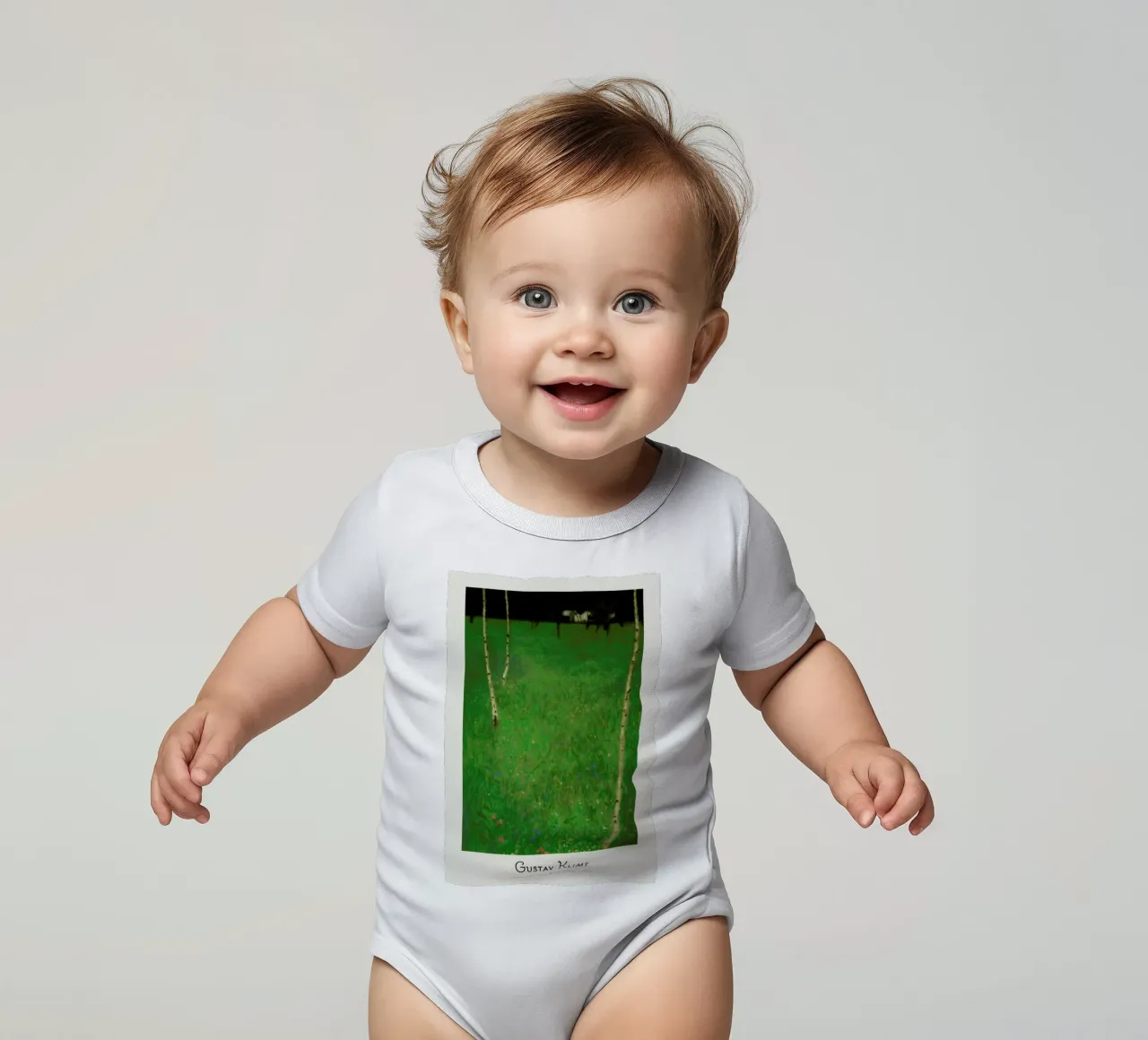 Klimt - Farmhouse with Birch Trees body neonato maniche corte da ARTOTHEK