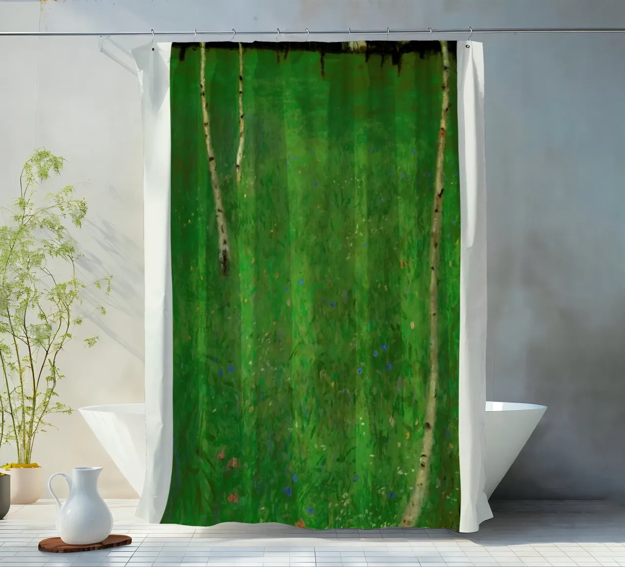 Klimt - Farmhouse with Birch Trees tenda da doccia da ARTOTHEK
