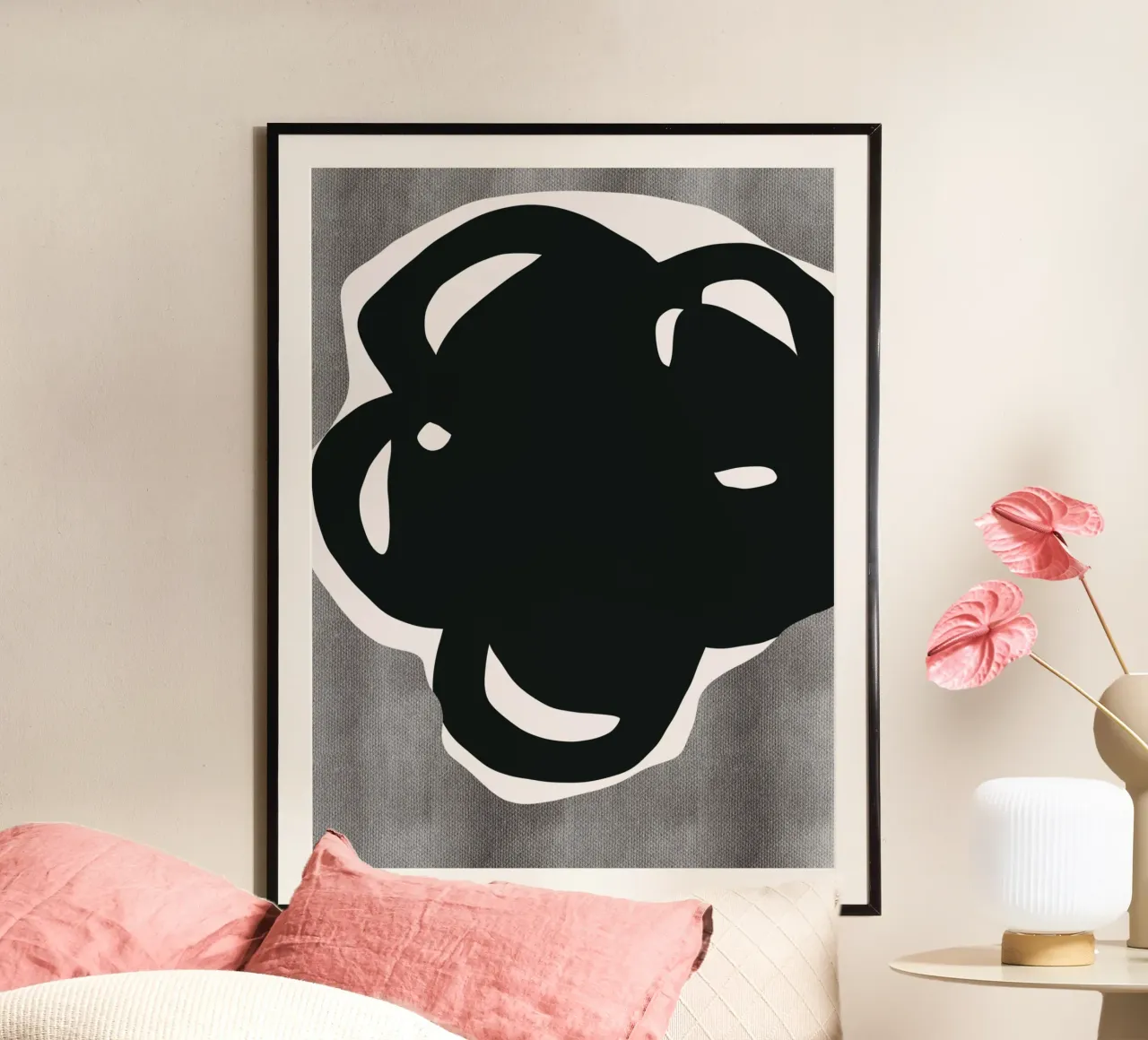 Nero astratto in grassetto poster con telaio in alluminio da Little Dean