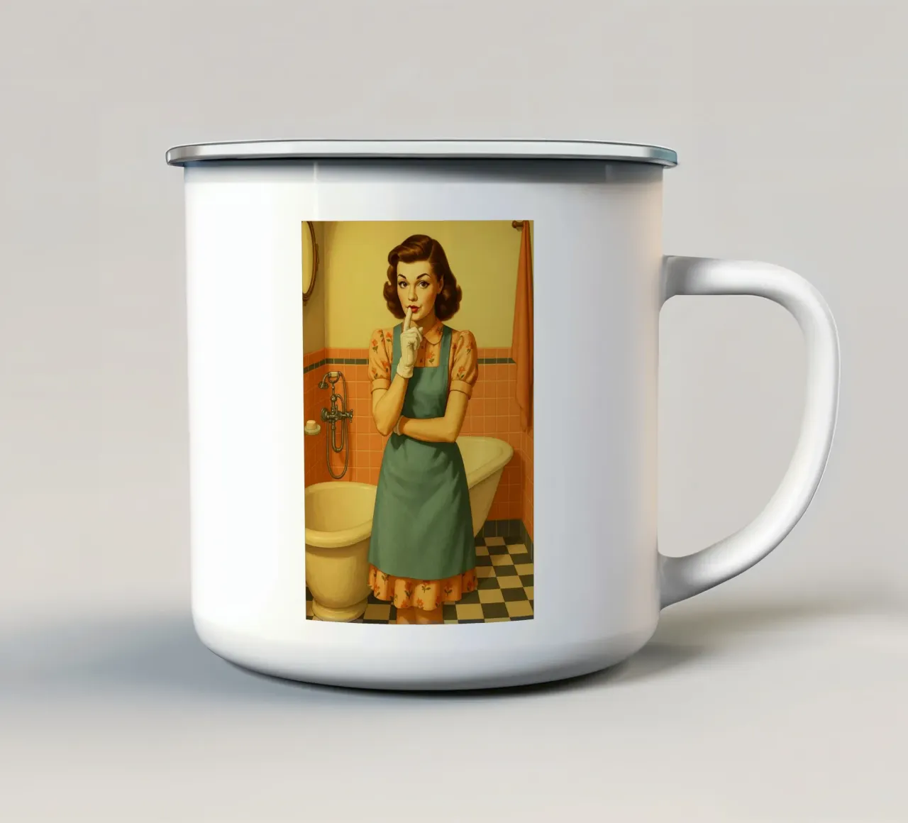 Woman in the bathroom enamel mug by BlogSawoo