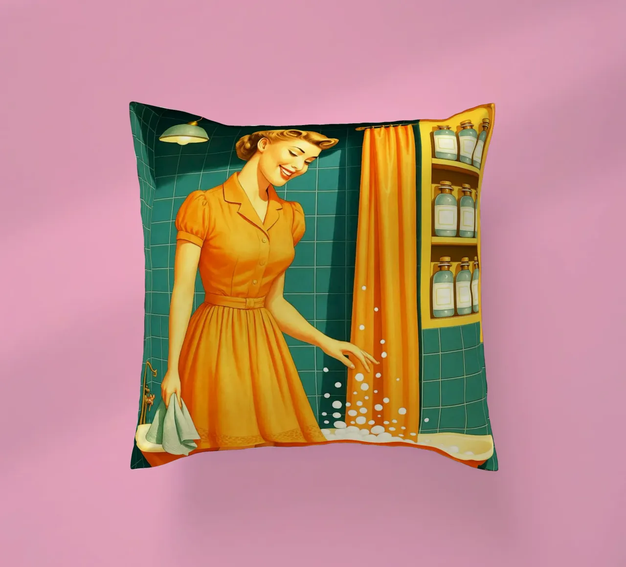 Donna con cucciolo in bagno cuscino da BlogSawoo