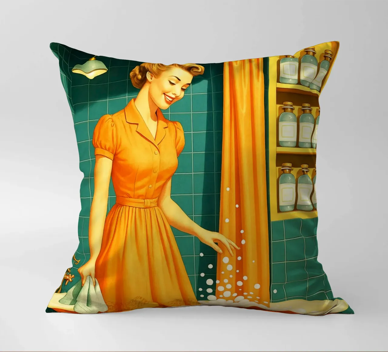 Donna con cucciolo in bagno cuscino da BlogSawoo
