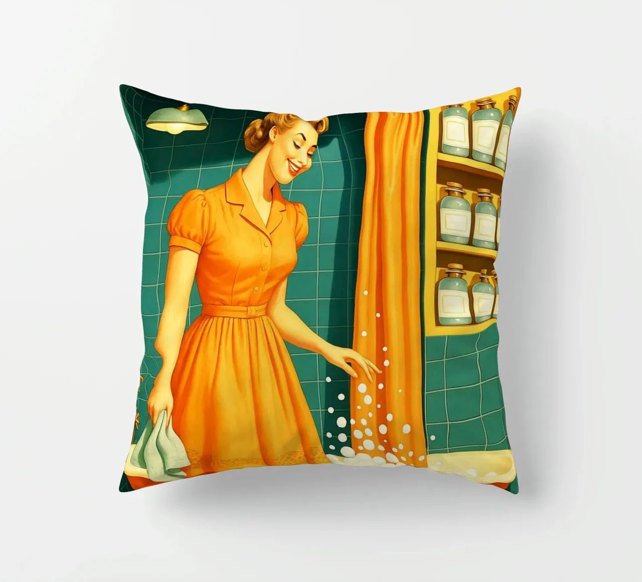 Donna con cucciolo in bagno cuscino da BlogSawoo