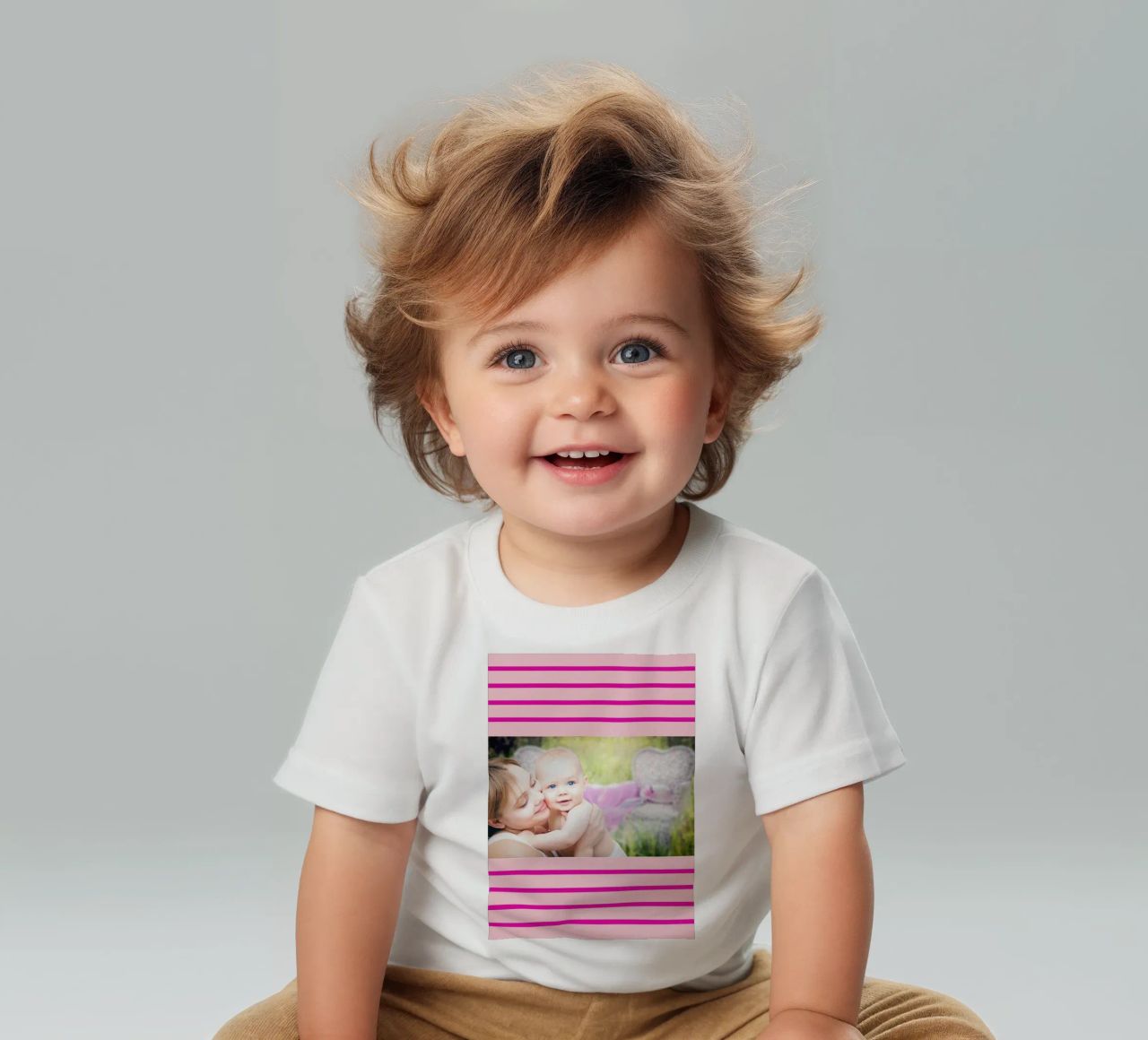 Wunschfoto Streifen Muster pink Baby T-Shirt von WORTSPIEL