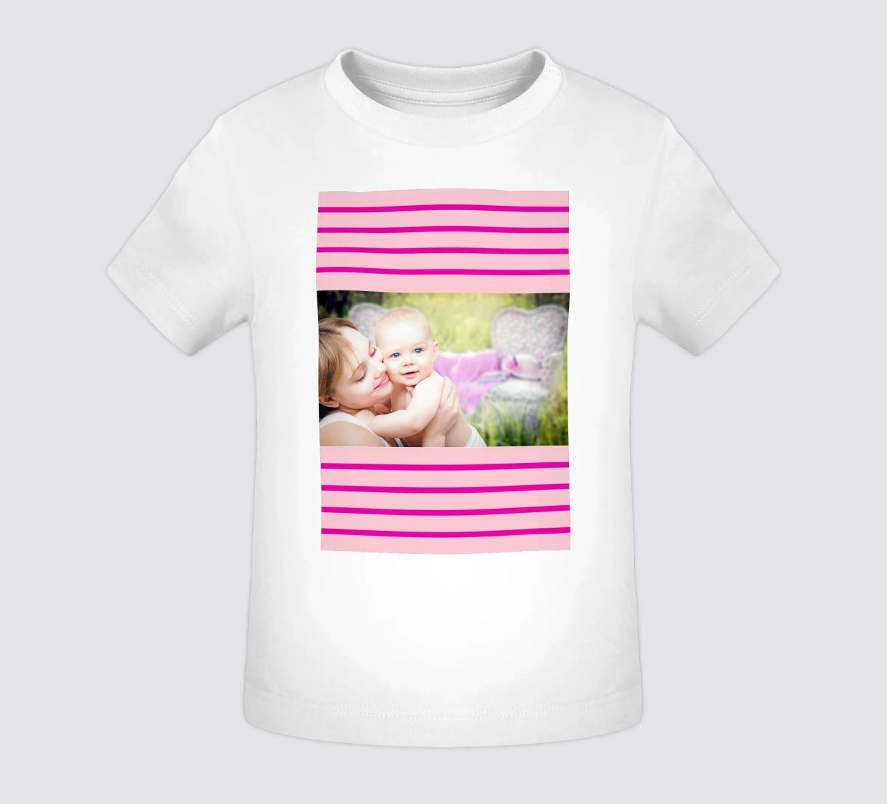 Wunschfoto Streifen Muster pink Baby T-Shirt von WORTSPIEL