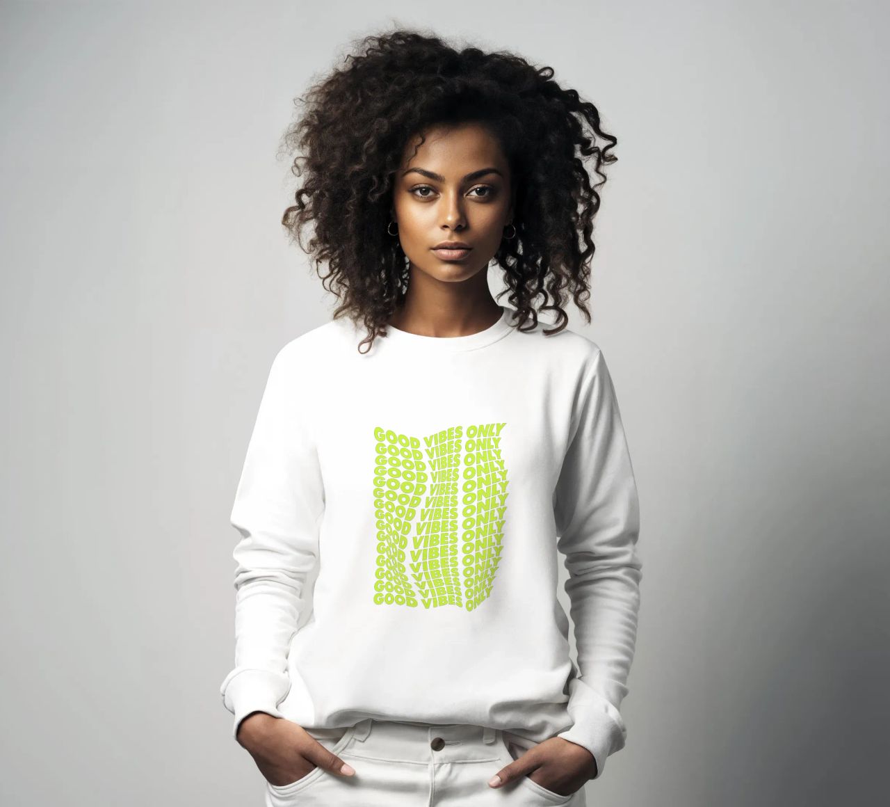 Good Vibes Only Stampa tipografica retrò Verde Neon Giallo felpa da THE MOTIVATED TYPE