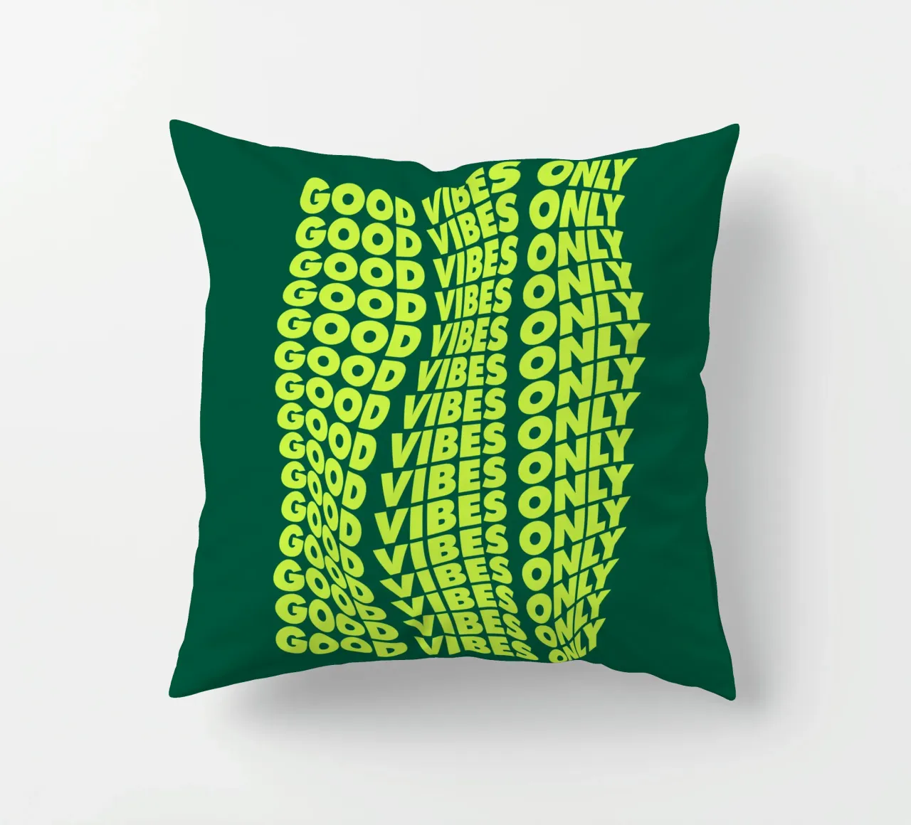Good Vibes Only Retro Typography Print Neon Green Yellow decorative cushion by THE MOTIVATED TYPE