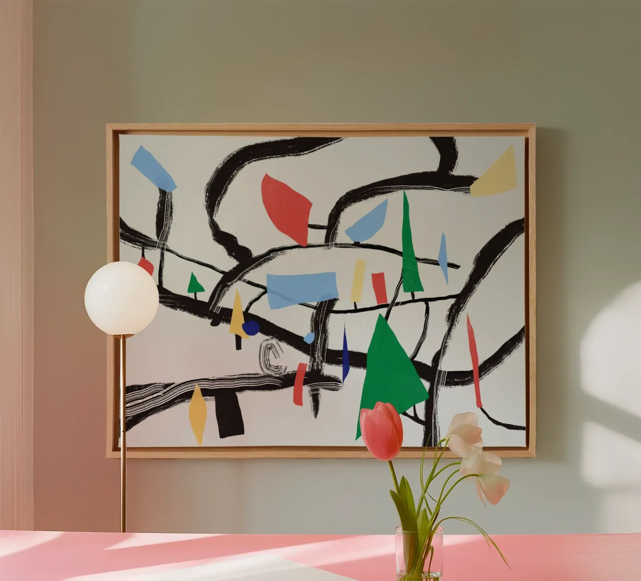 Abstract leaves and branches canvas with Floater frame by Little Dean