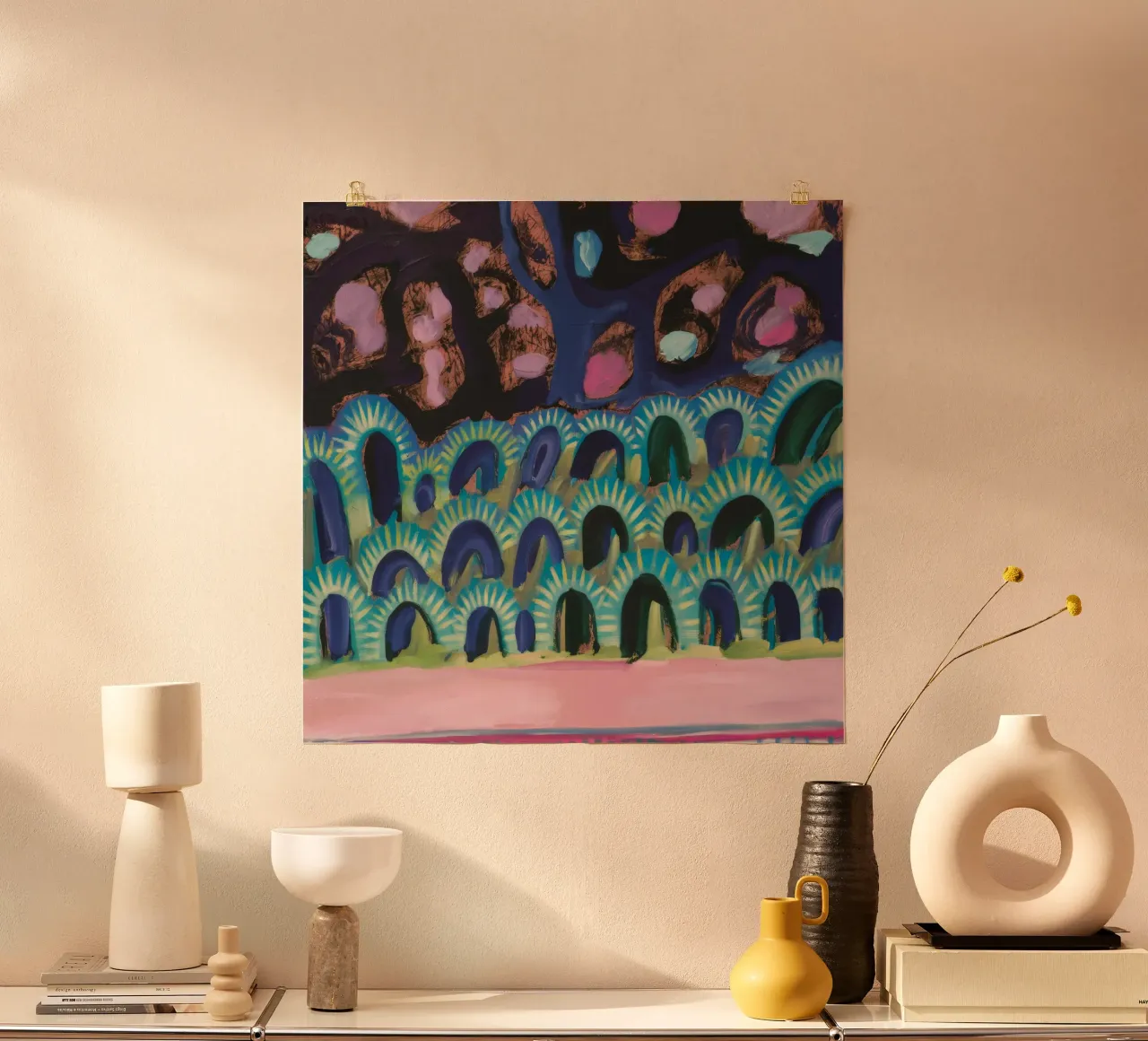 Arco di fiori d'acquamarina poster con telaio in plastica da Sublime Layers