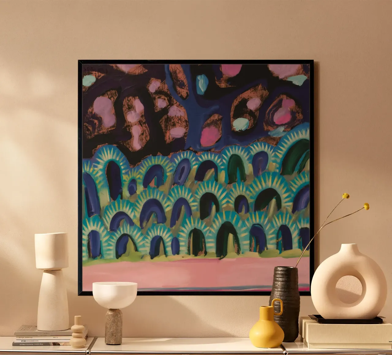 Arco di fiori d'acquamarina poster con telaio in plastica da Sublime Layers