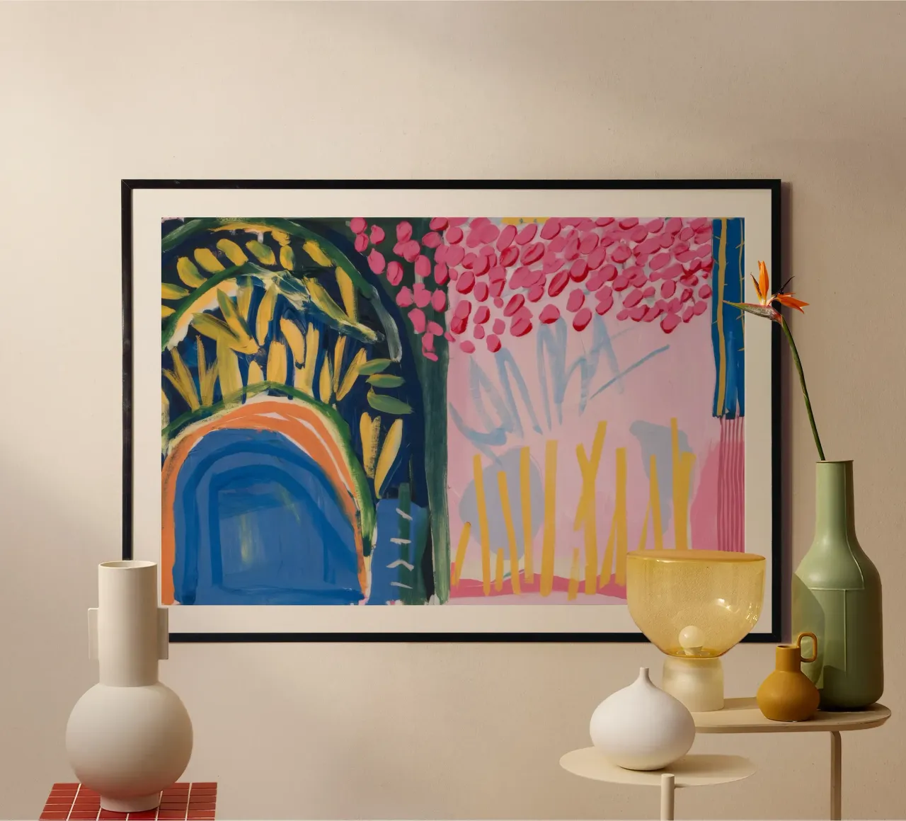 Arco dell'alba in fiore poster con telaio in legno da Sublime Layers
