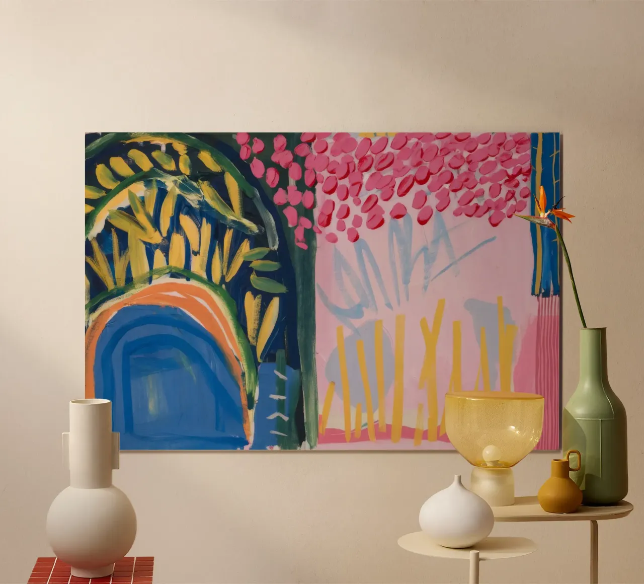 Arco dell'alba in fiore poster con telaio in legno da Sublime Layers