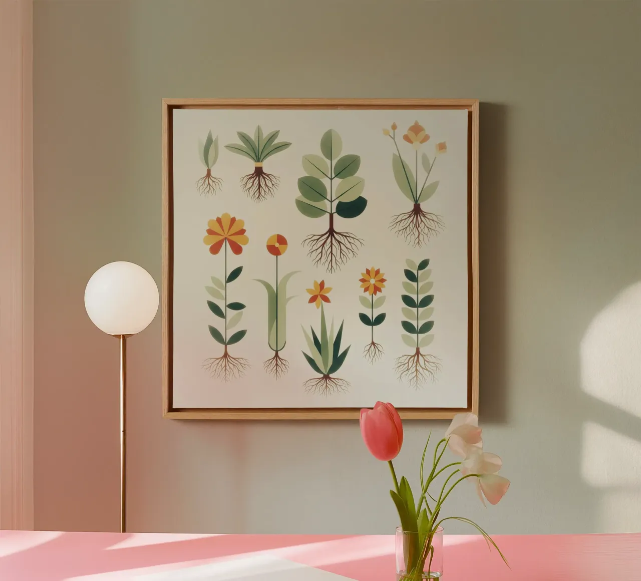Floral bauhaus #029: Rooted in Beauty - Botanical Forms canvas met Baklijst van Zen Design