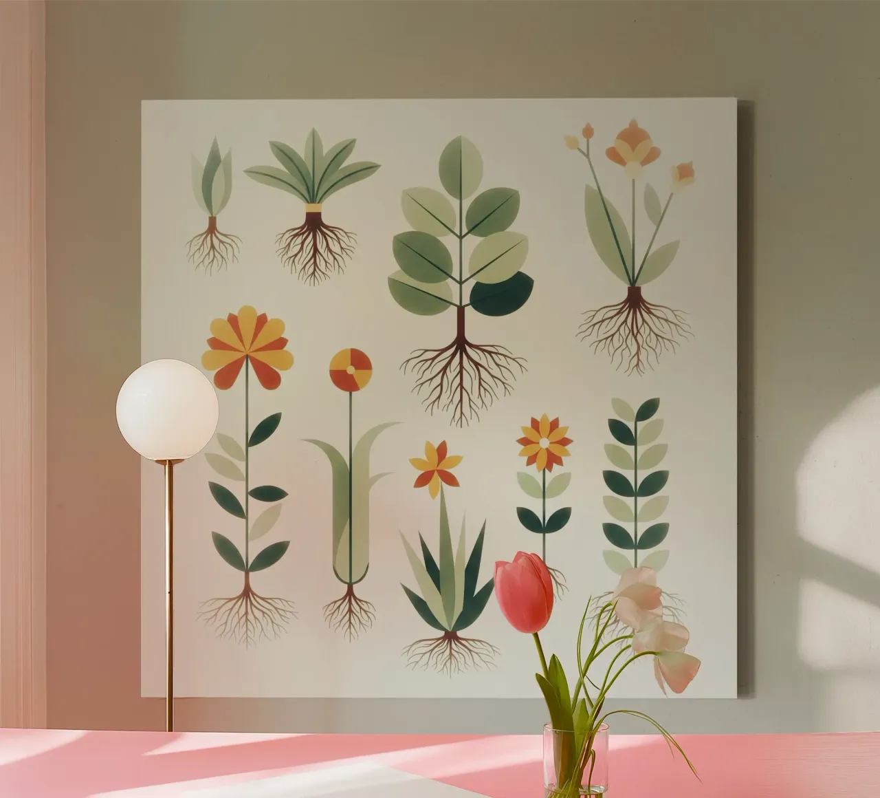 Floral bauhaus #029: Rooted in Beauty - Botanical Forms canvas met Baklijst van Zen Design