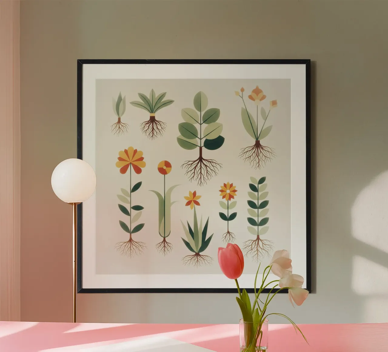 Floral bauhaus #029: Rooted in Beauty - Botanical Forms poster con telaio in legno da Zen Design