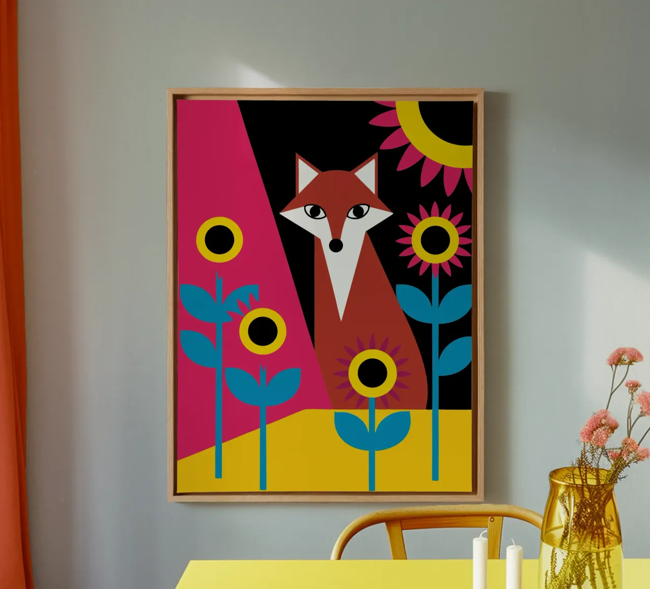 Volpe e fiore tela con Cornice a cassetta da LOOK DIFFERENT