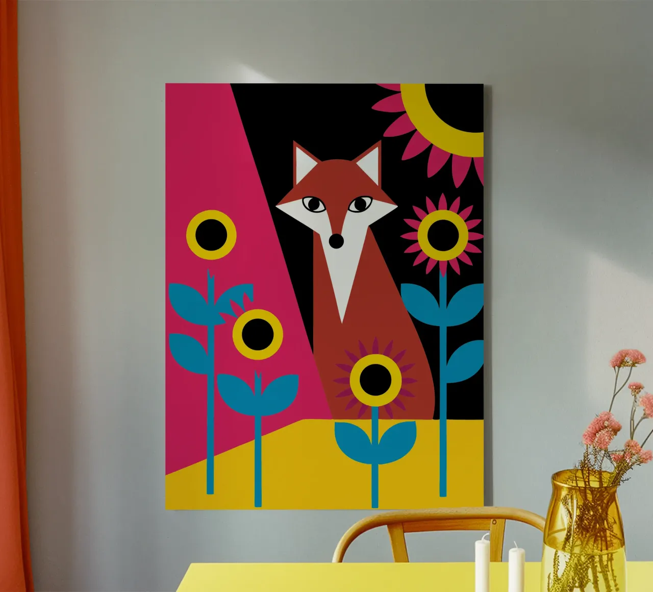 Volpe e fiore tela con Cornice a cassetta da LOOK DIFFERENT