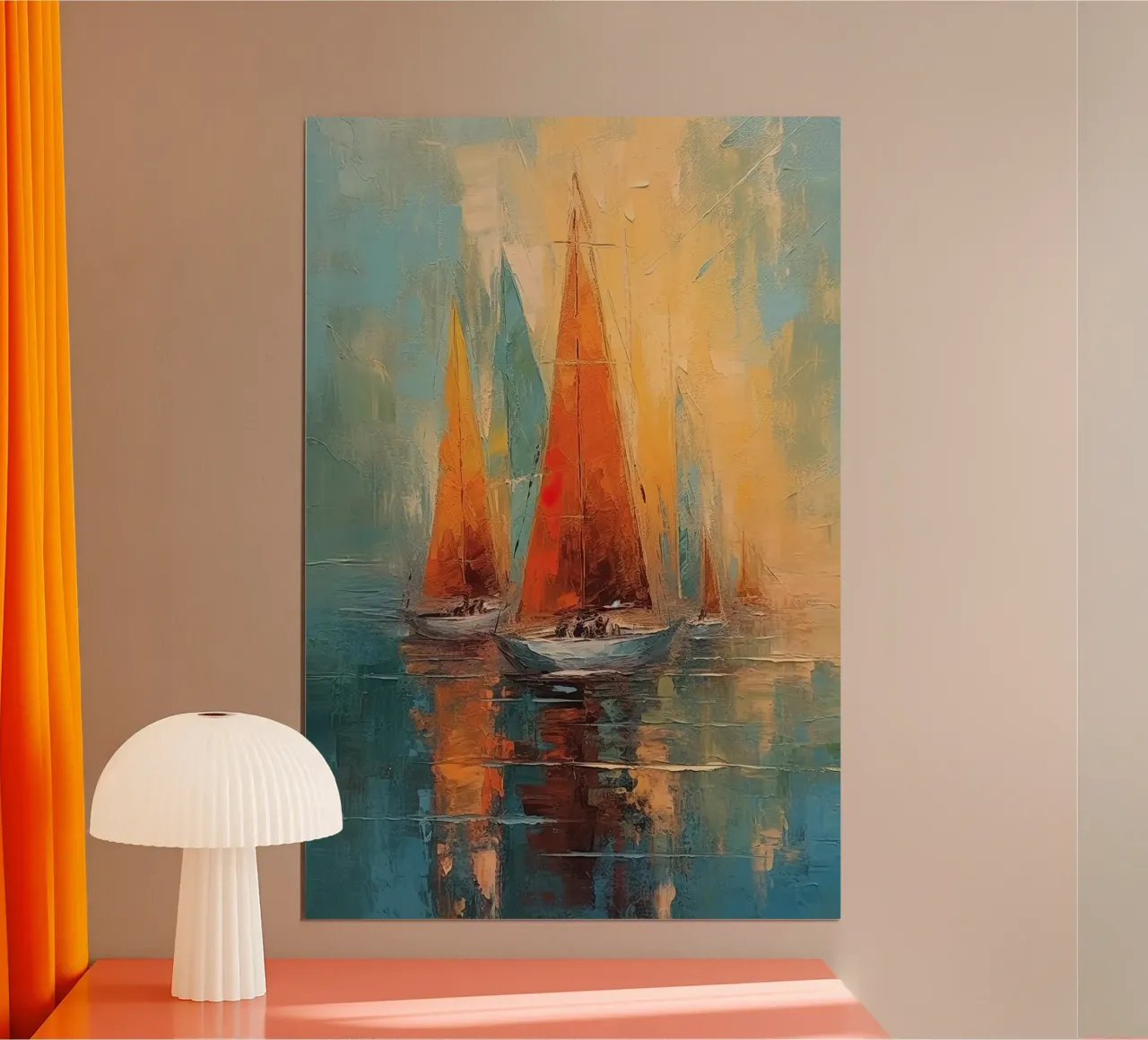 Zeilboot astratto poster con telaio in legno da Imagine