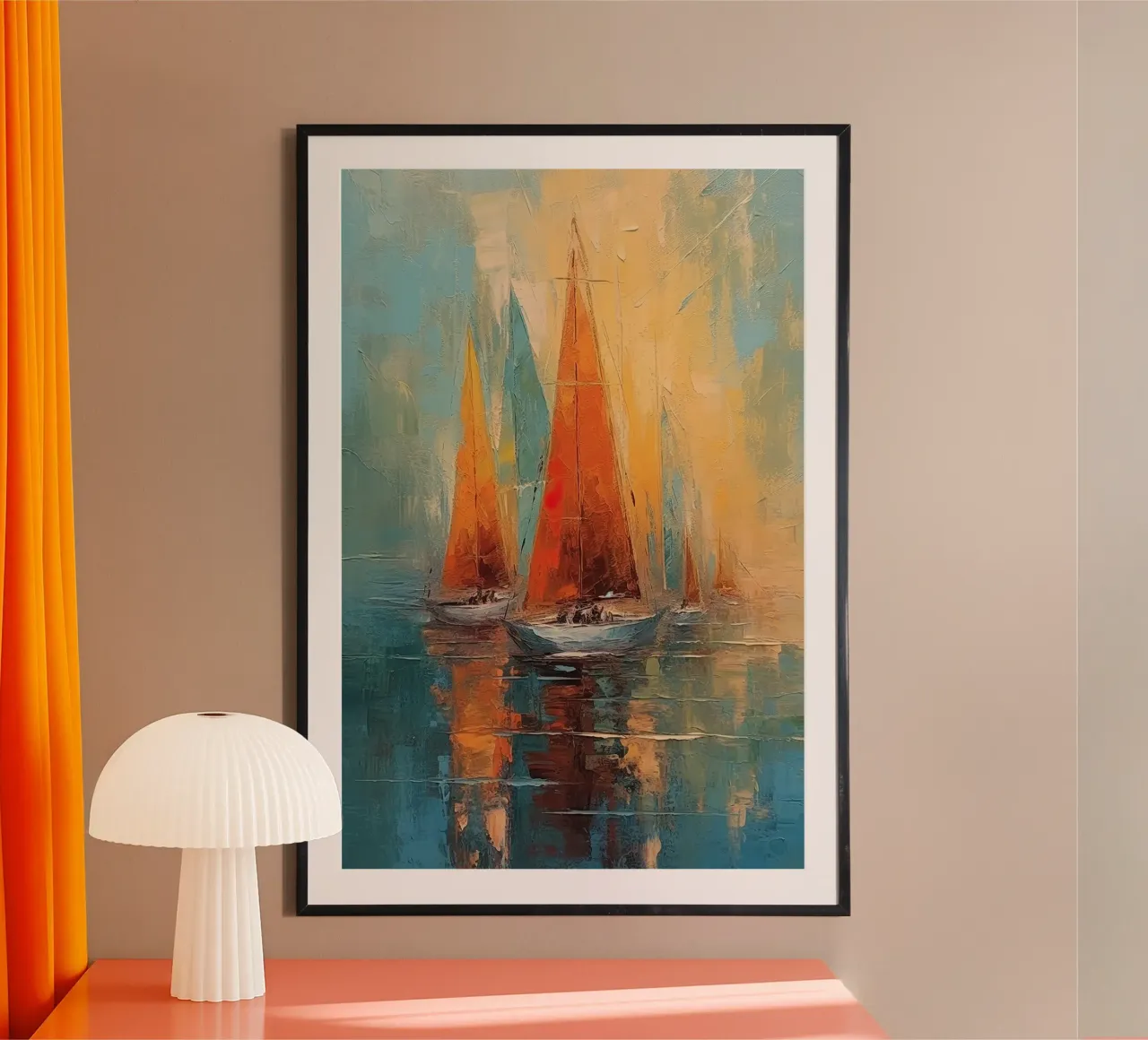 Zeilboot astratto poster con telaio in legno da Imagine