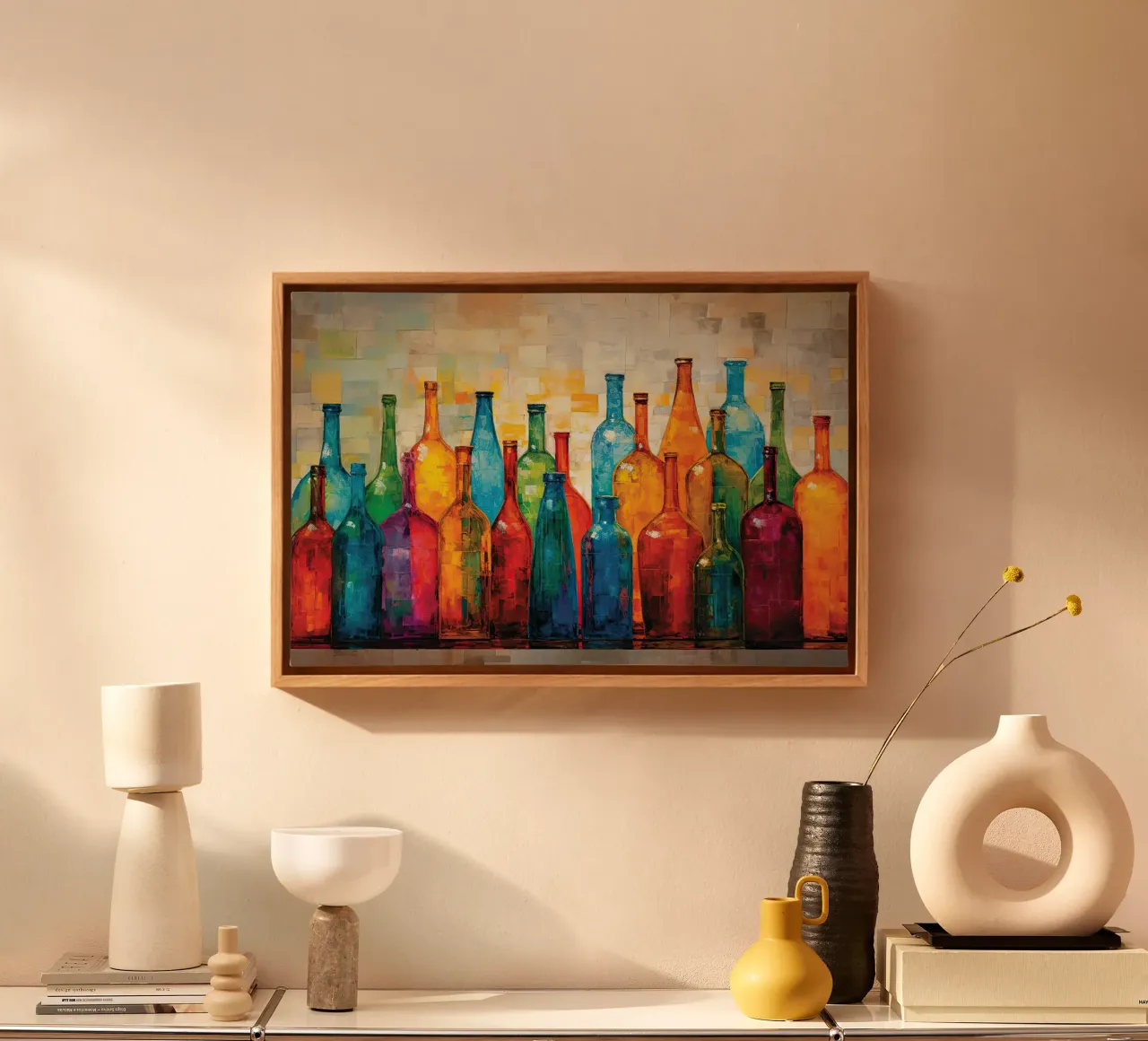 Flessen abstract canvas with Floater frame by Imagine