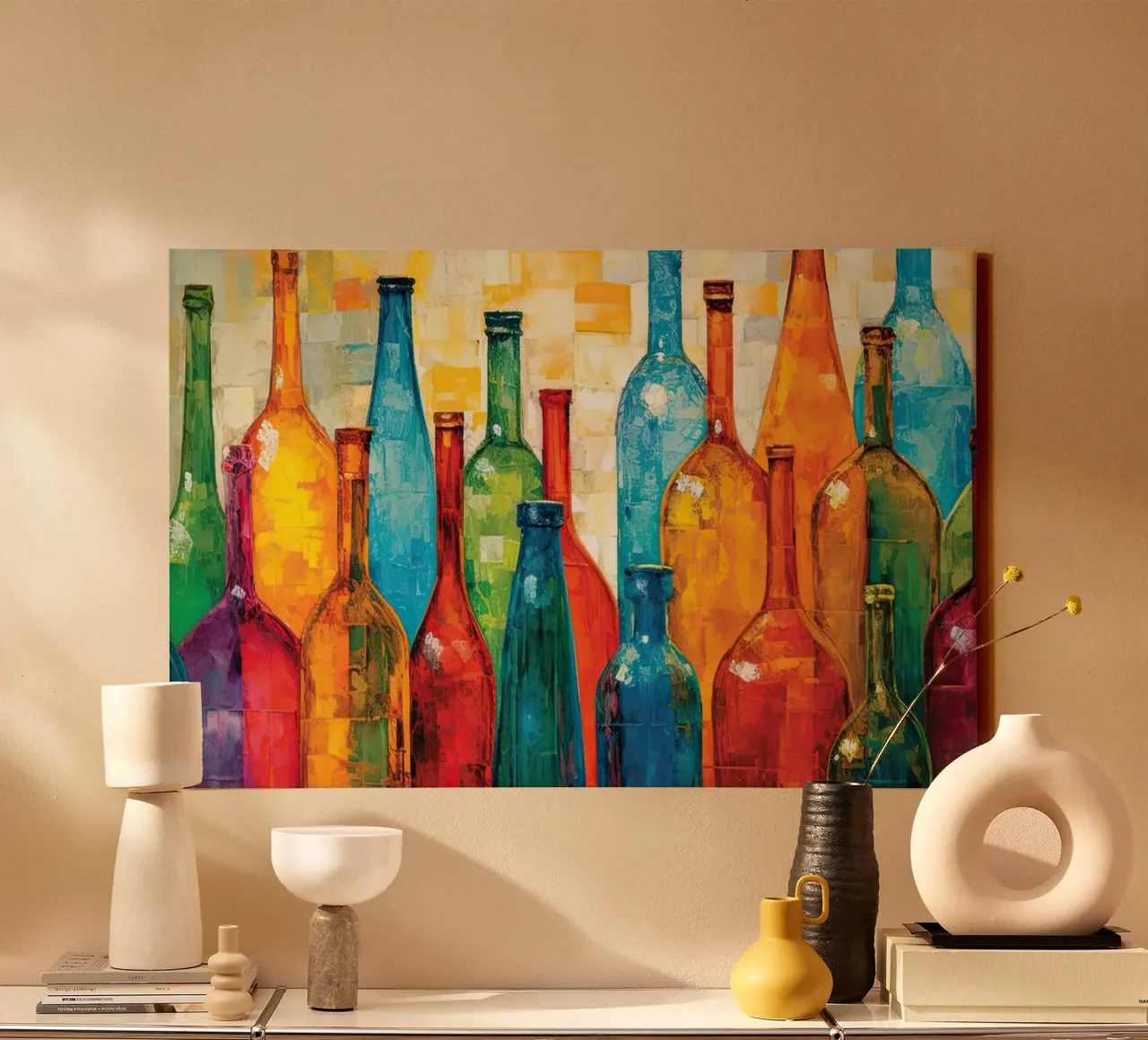 Flessen abstract canvas with Floater frame by Imagine