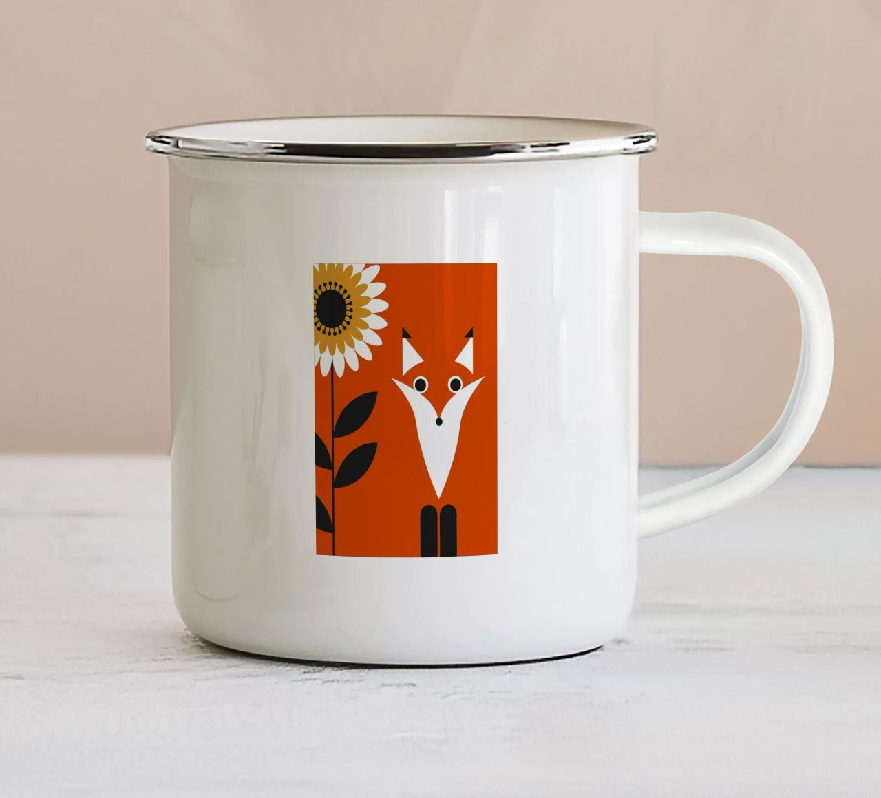 Volpe e fiore del sole tazza in smalto da LOOK DIFFERENT