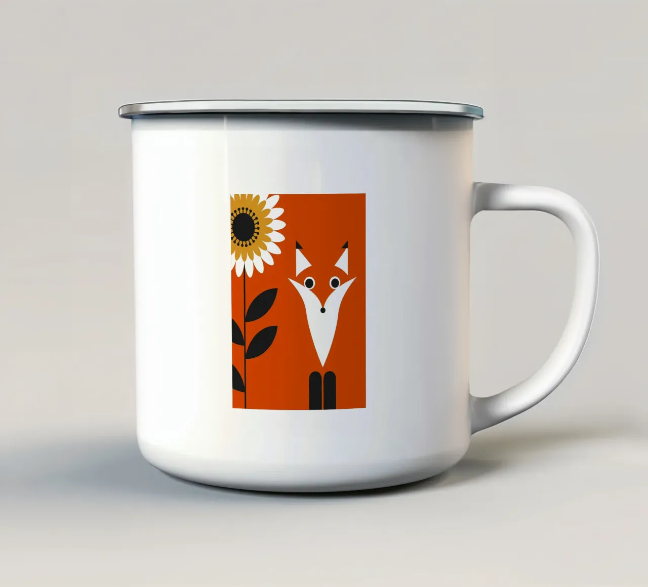 Volpe e fiore del sole tazza in smalto da LOOK DIFFERENT