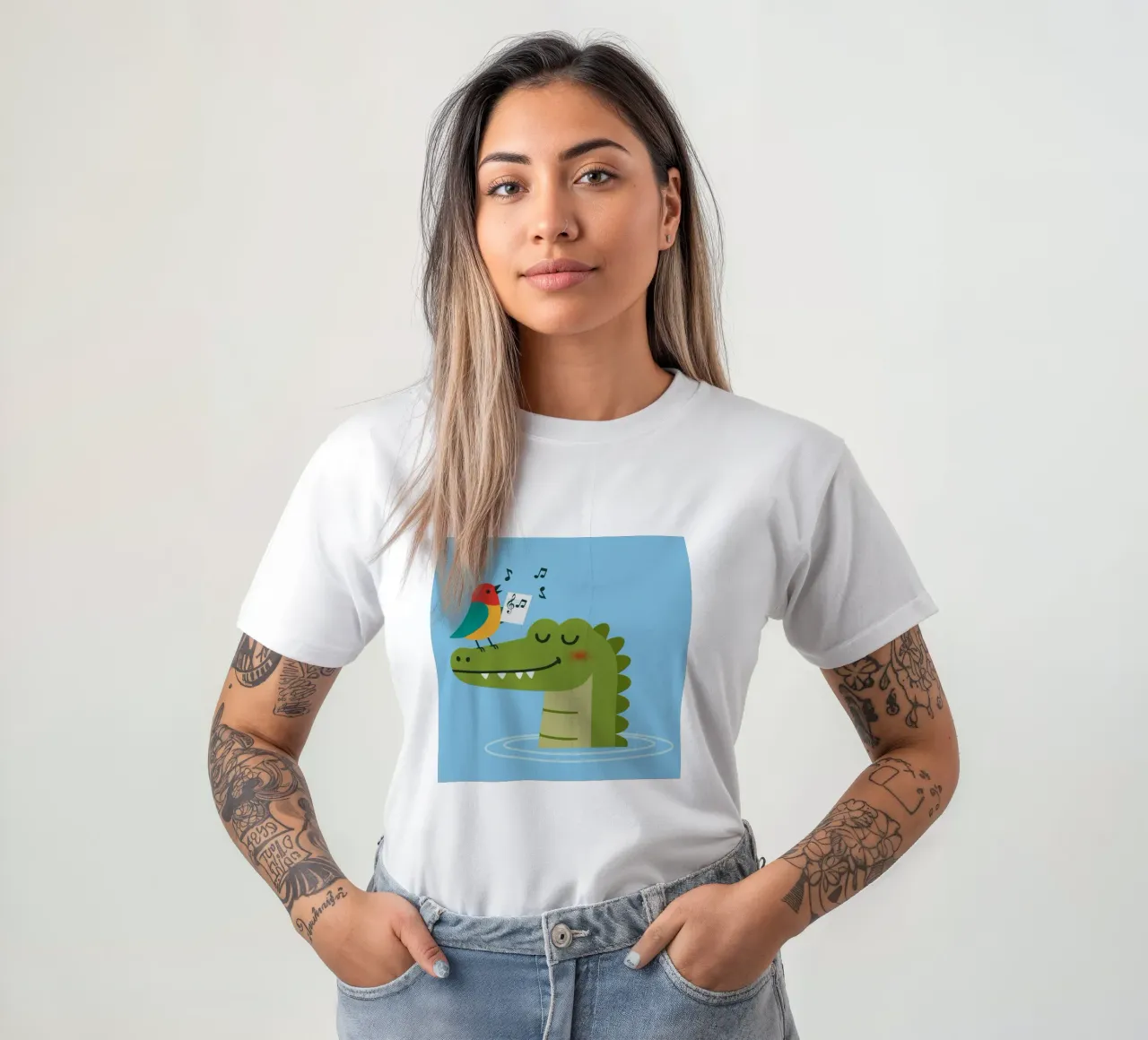 Singing bird on crocodile - Animal harmony t-shirt by namosh