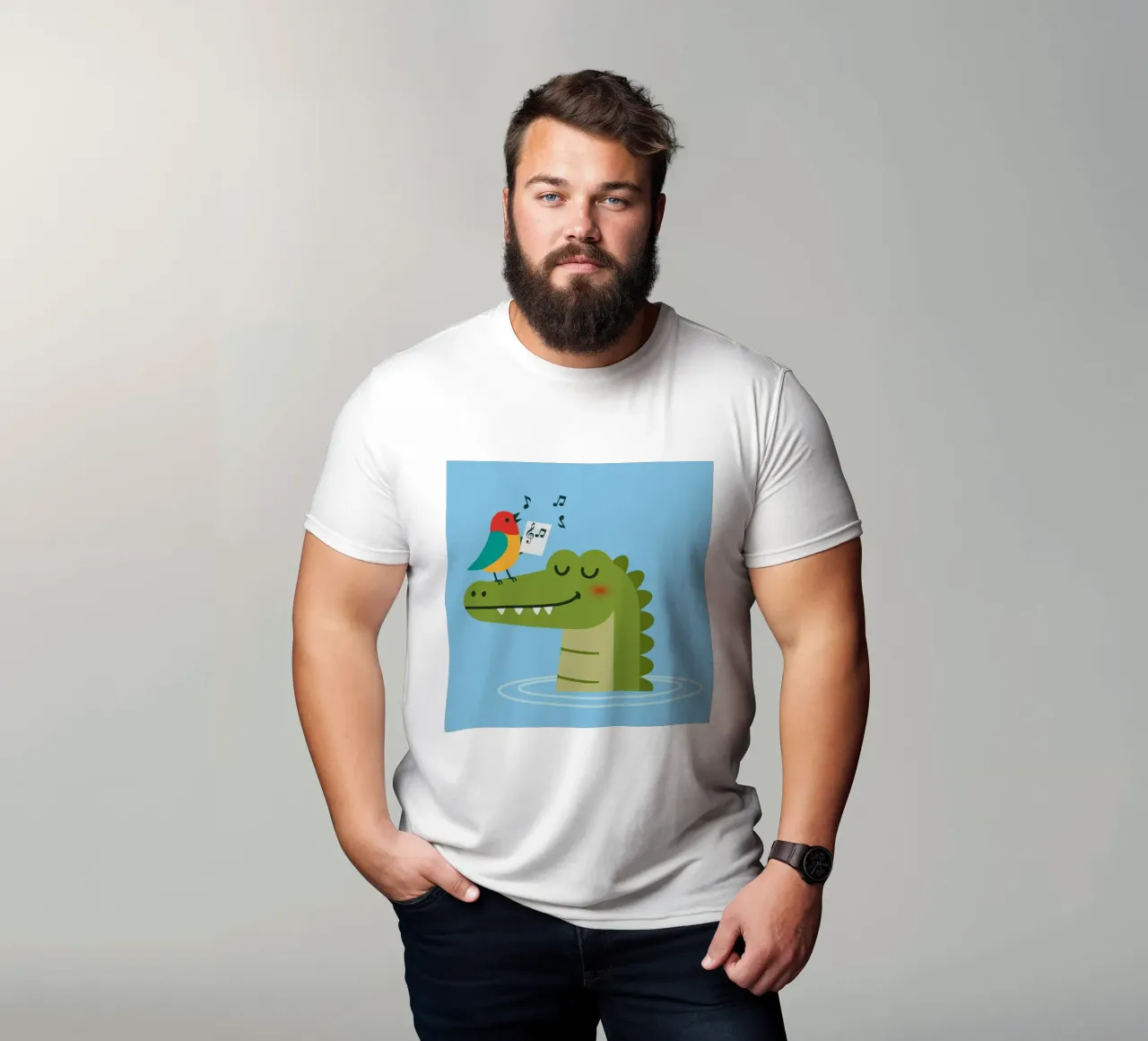 Singing bird on crocodile - Animal harmony t-shirt by namosh