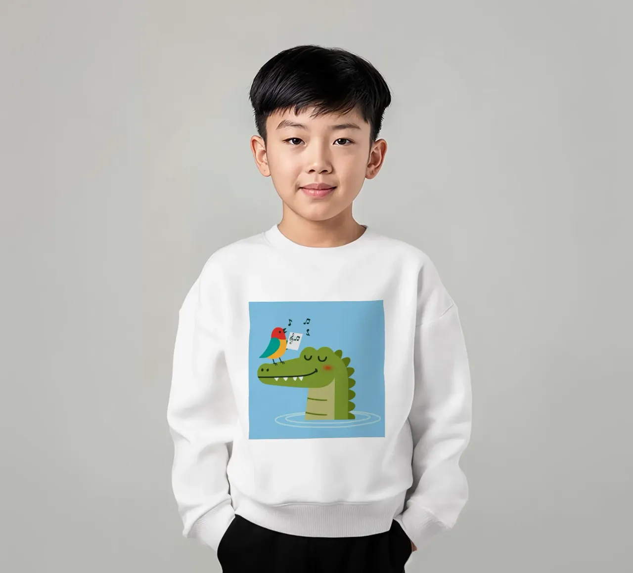 Pájaro cantor sobre cocodrilo - Armonía animal sudadera para niño de namosh