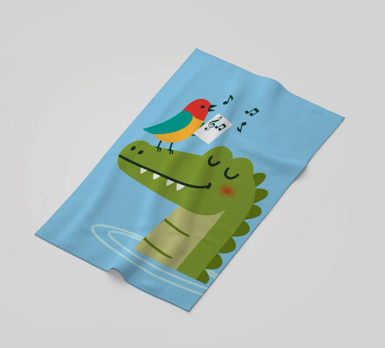 Singing bird on crocodile - Animal harmony beach towel by namosh