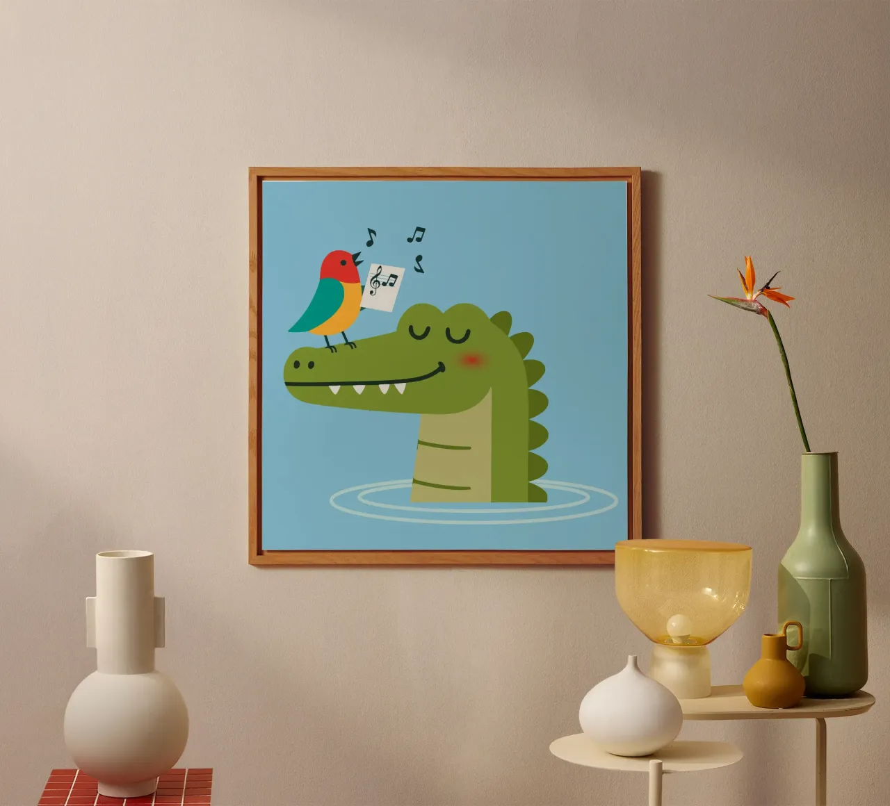 Oiseau chantant sur crocodile - Harmonie animale alu dibond de namosh