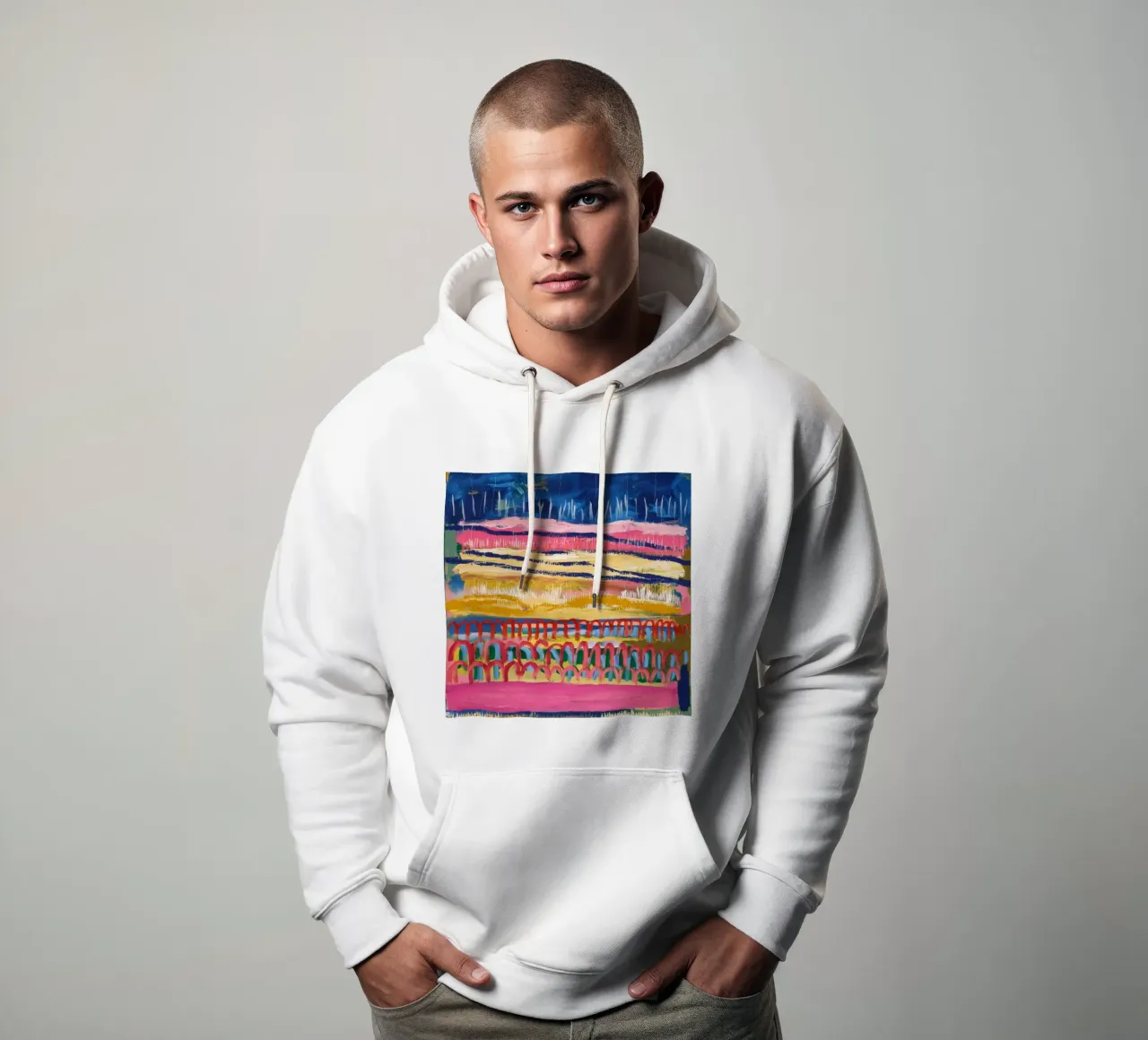 Paesaggio onirico ocra azzurra felpa con cappuccio da Sublime Layers