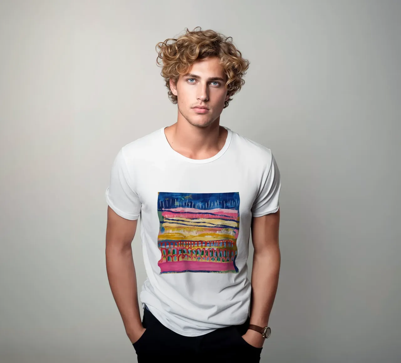 Paesaggio onirico ocra azzurra t-shirt da Sublime Layers