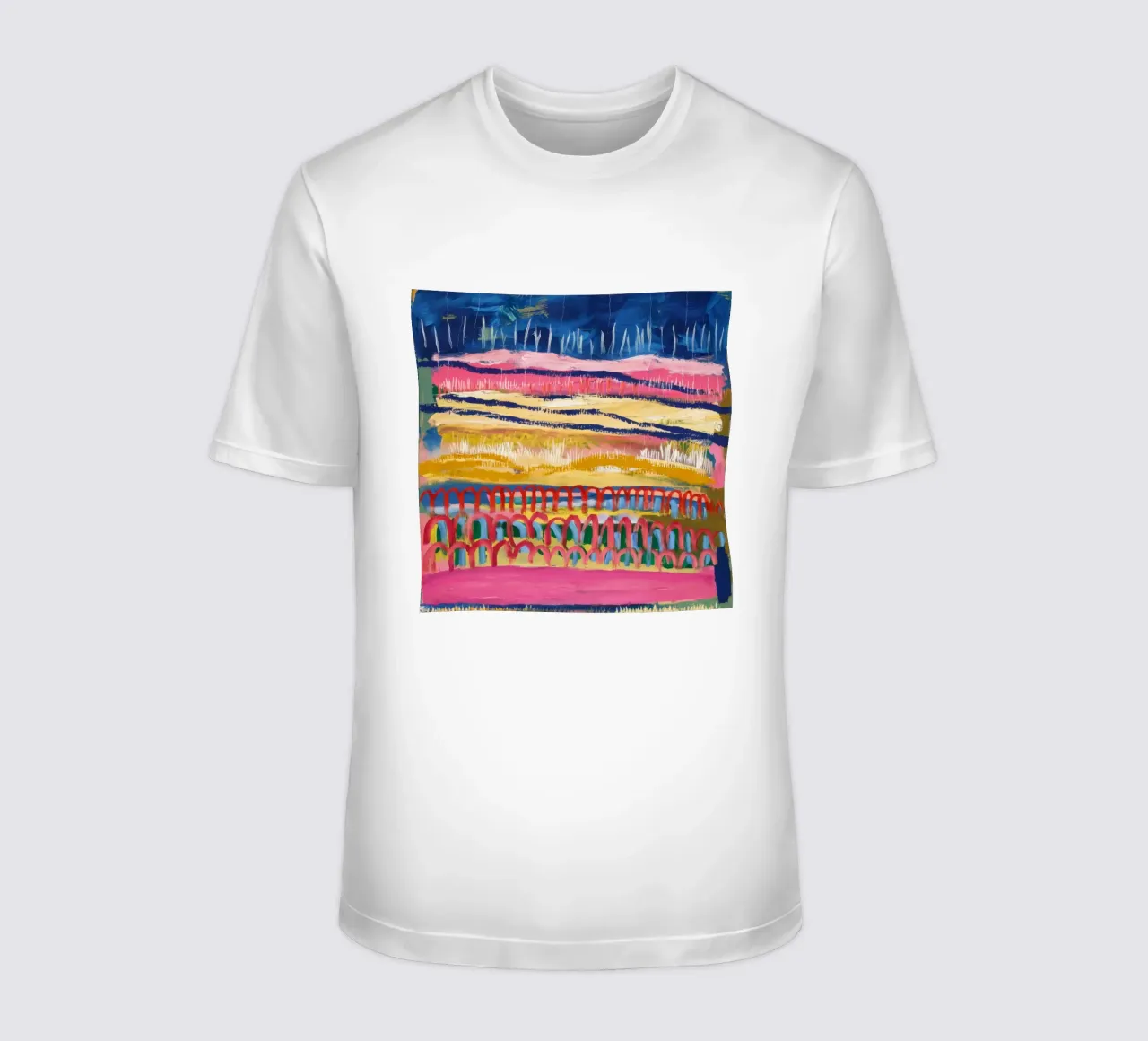 Paesaggio onirico ocra azzurra t-shirt da Sublime Layers
