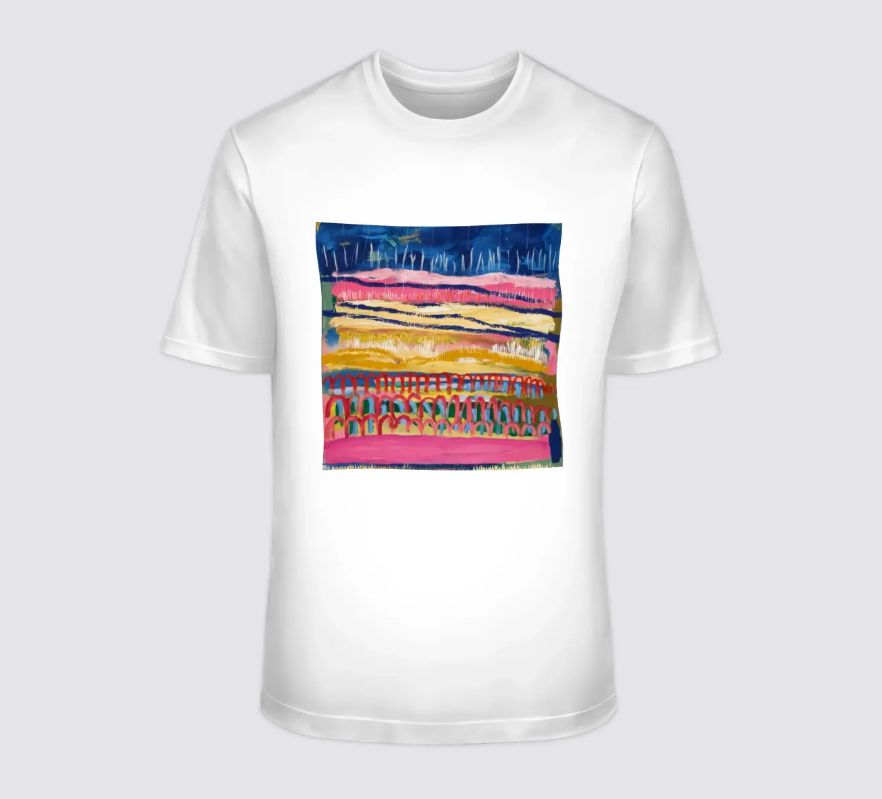 Paesaggio onirico ocra azzurra t-shirt da Sublime Layers