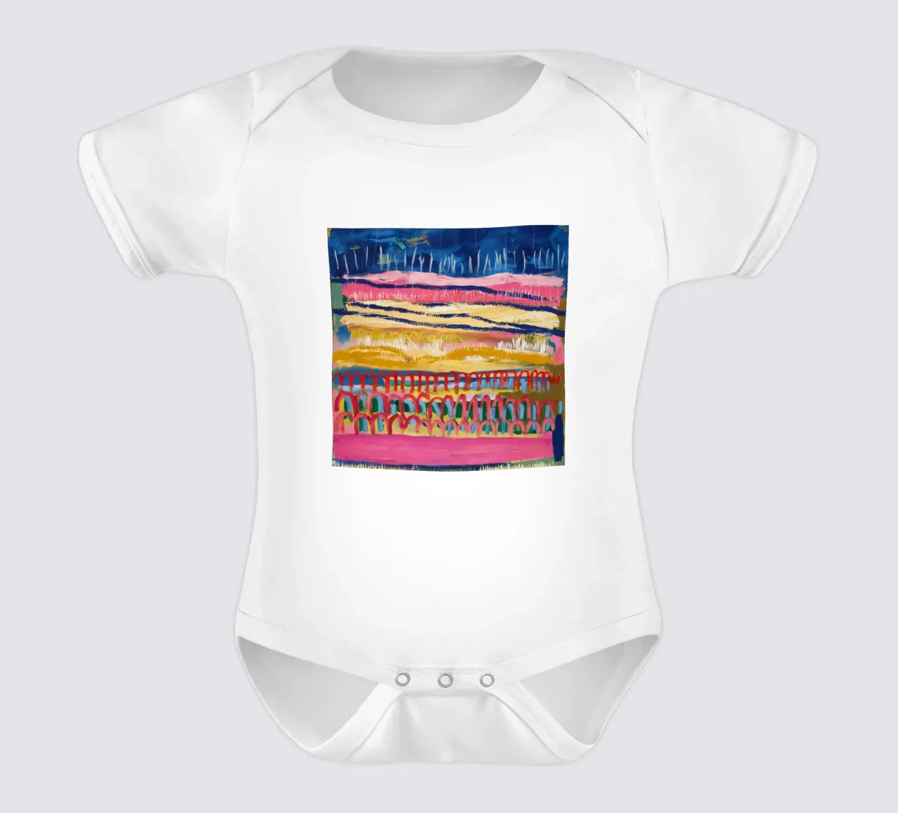 Paesaggio onirico ocra azzurra body neonato maniche corte da Sublime Layers