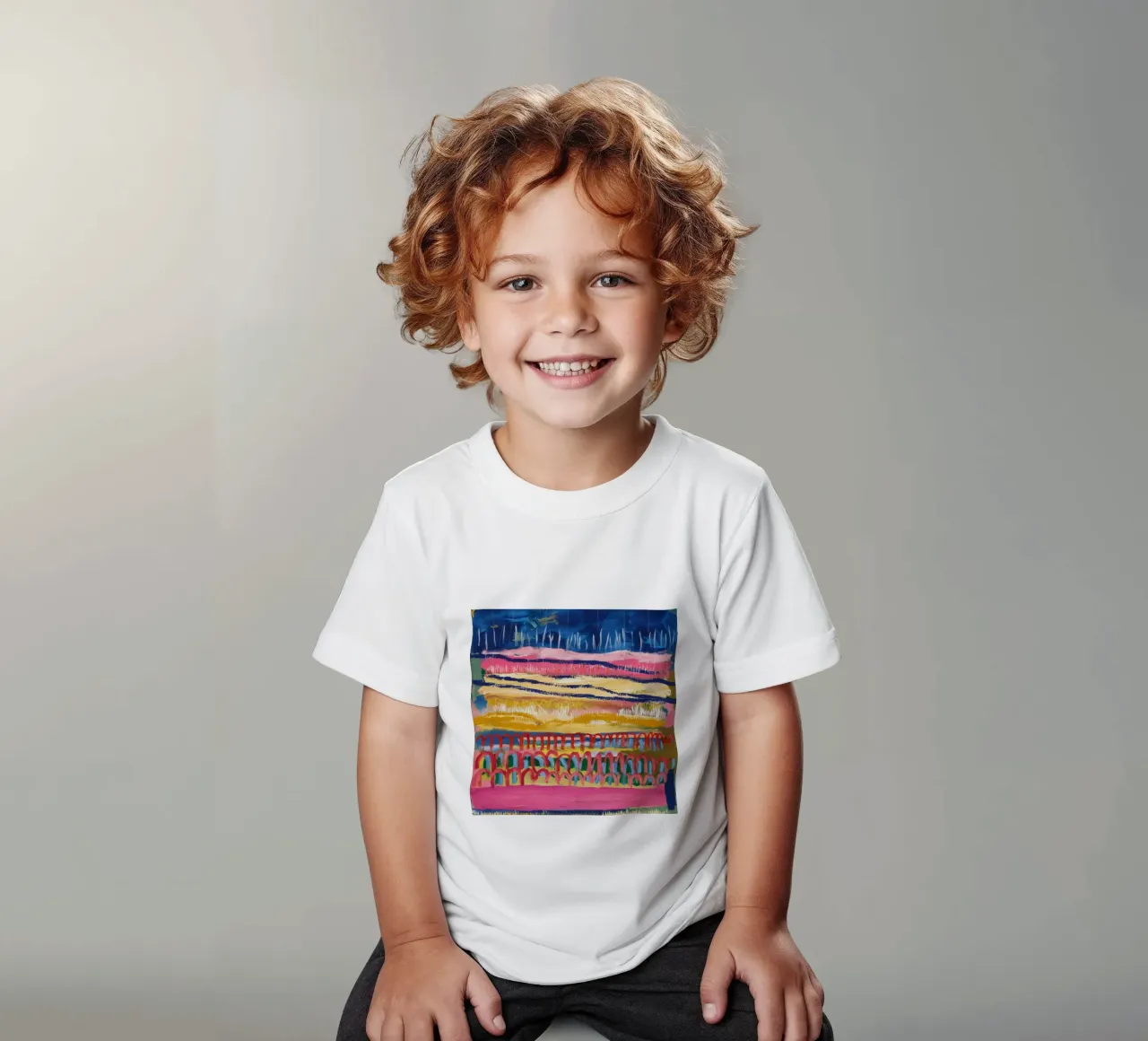 Paesaggio onirico ocra azzurra t-shirt bambini da Sublime Layers