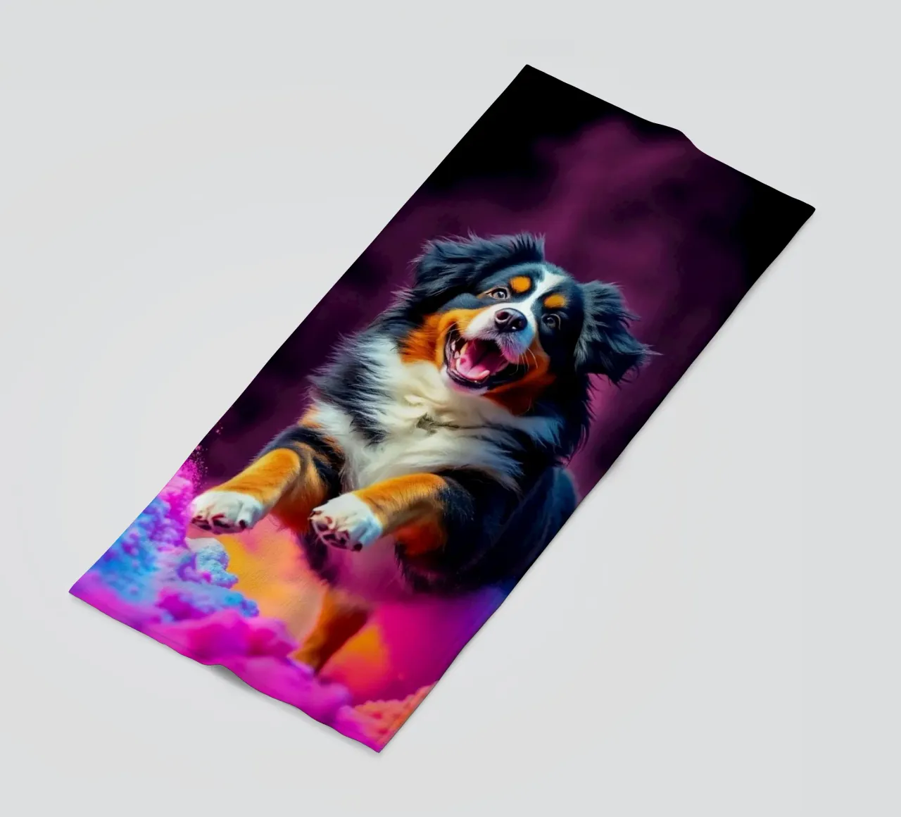 The colorful Bernese Mountain Dog #176 beach towel by Yumis.Beargang.and.Me
