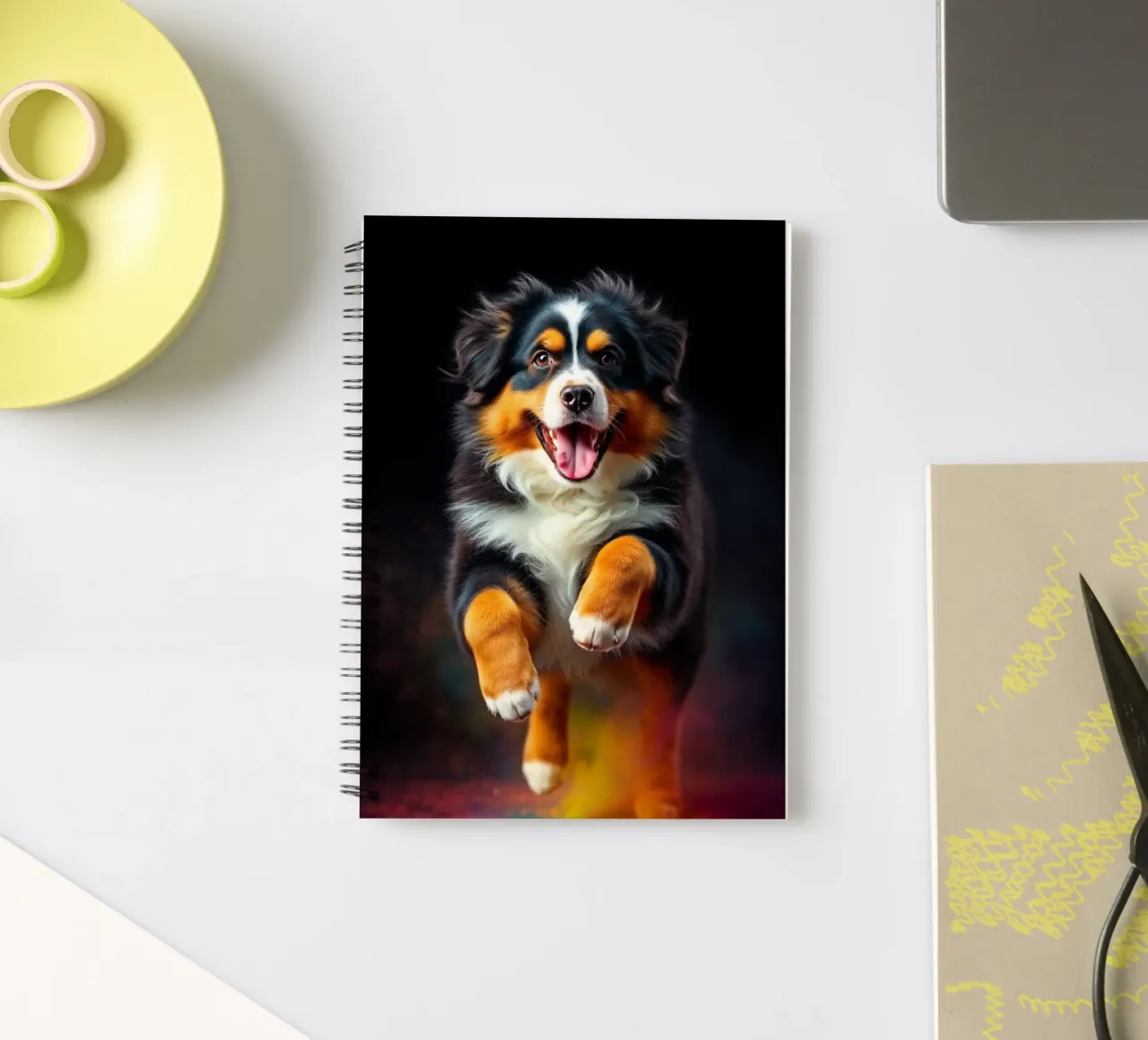 The colorful Bernese Mountain Dog #177 spiral notebook by Yumis.Beargang.and.Me