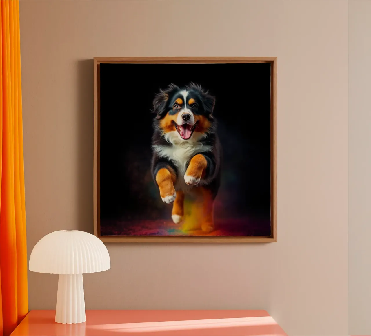 The colorful Bernese Mountain Dog #177 canvas with Floater frame by Yumis.Beargang.and.Me