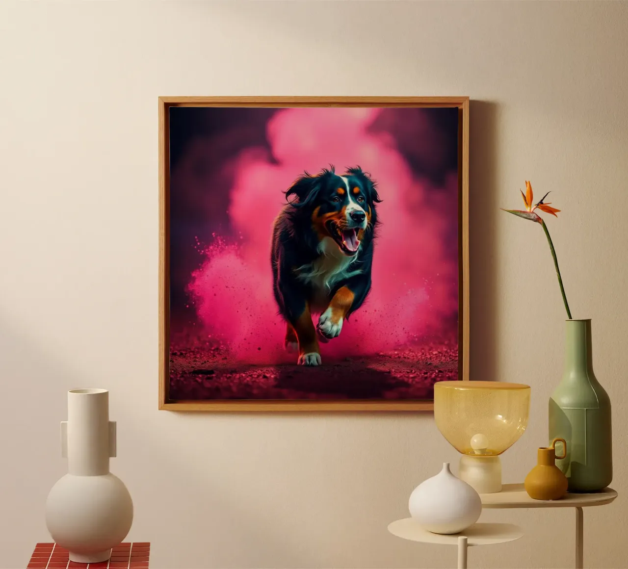 The colorful Bernese Mountain Dog #178 canvas with Floater frame by Yumis.Beargang.and.Me