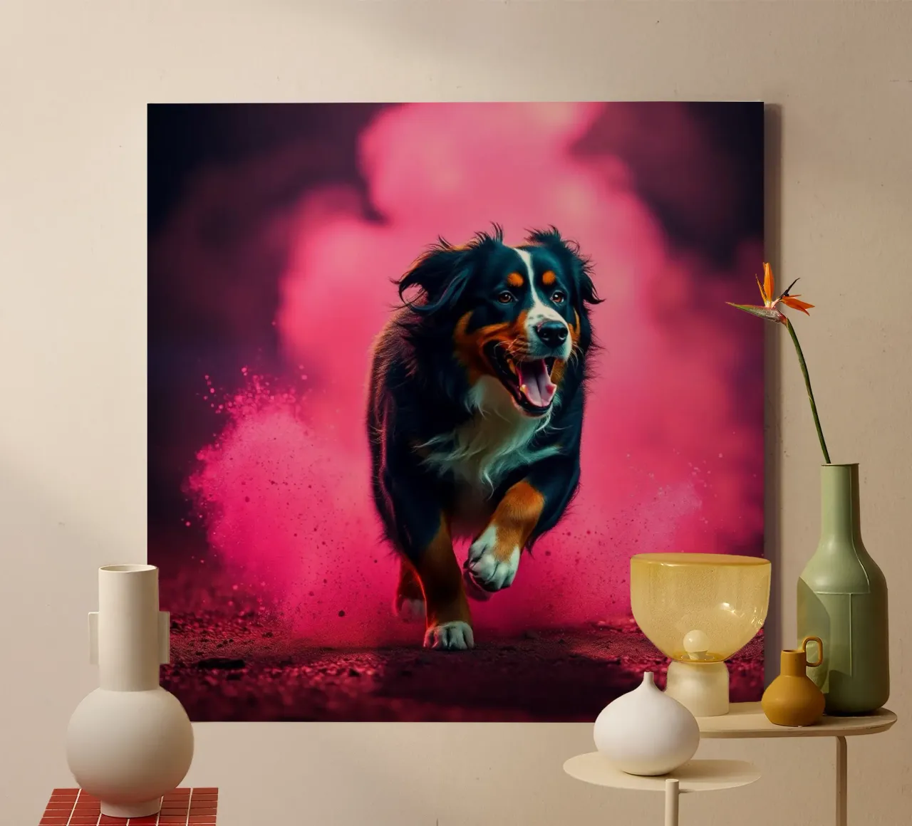 The colorful Bernese Mountain Dog #178 canvas with Floater frame by Yumis.Beargang.and.Me