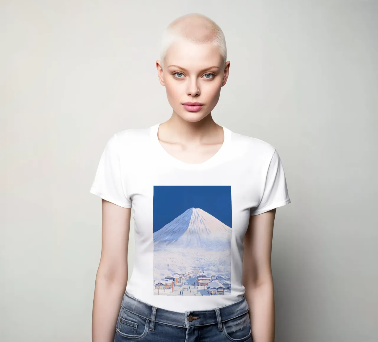 Snowy Mount Fuji women's fitted t-shirt by Attaboy Dsgn