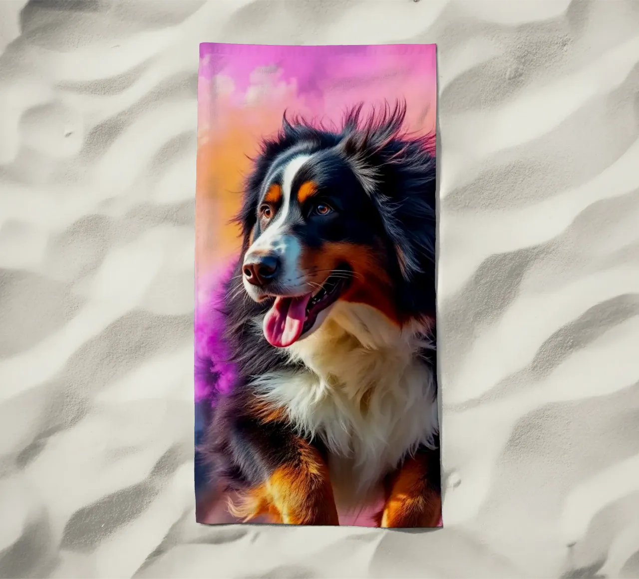 The colorful Bernese Mountain Dog #180 beach towel by Yumis.Beargang.and.Me