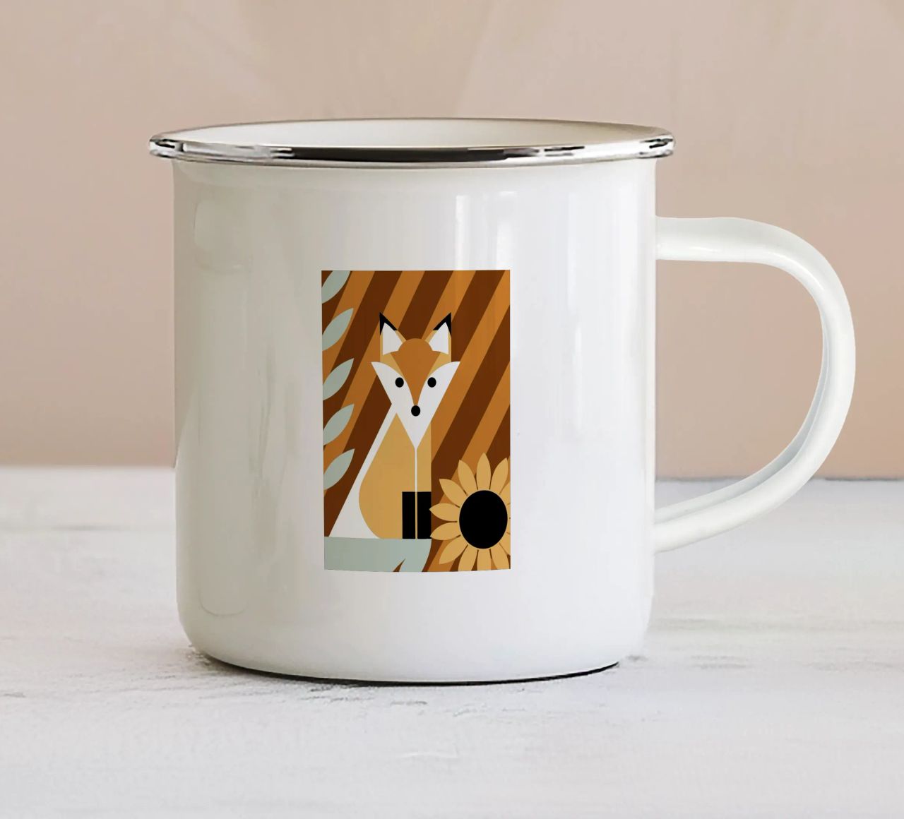 Volpe e fiore del sole tazza in smalto da LOOK DIFFERENT