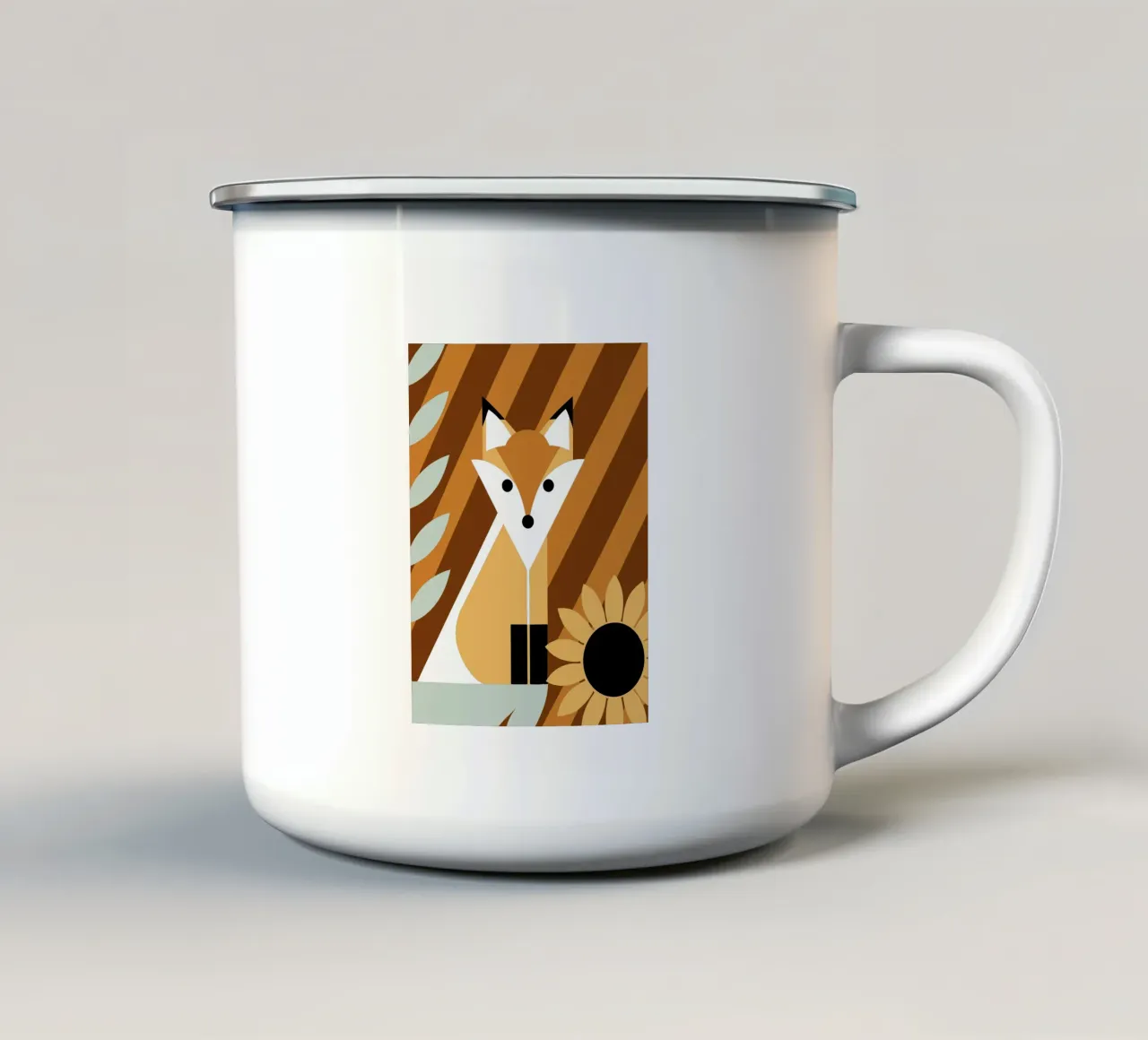 Volpe e fiore del sole tazza in smalto da LOOK DIFFERENT